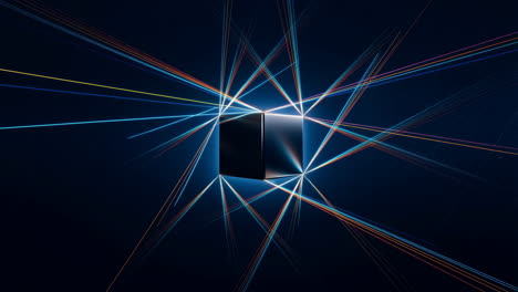 abstract glowing cube with colorful light rays