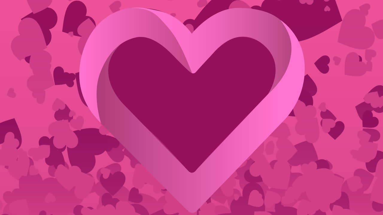 Animation of heart over multiple pink hearts on pink background