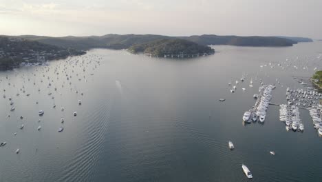 Yacht,-Catamaran,-And-Pleasure-Boats-Floating-In-The-Pittwater,-Sydney,-NSW,-Australia