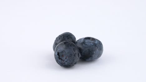 three blueberries berries quickly rotates on white background. isolated. loopable. close up. macro.