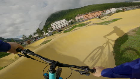 mountain biking in a bike park with scenic views