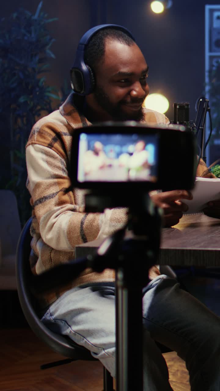 Vertical video Content creators doing podcasting session with filming gear