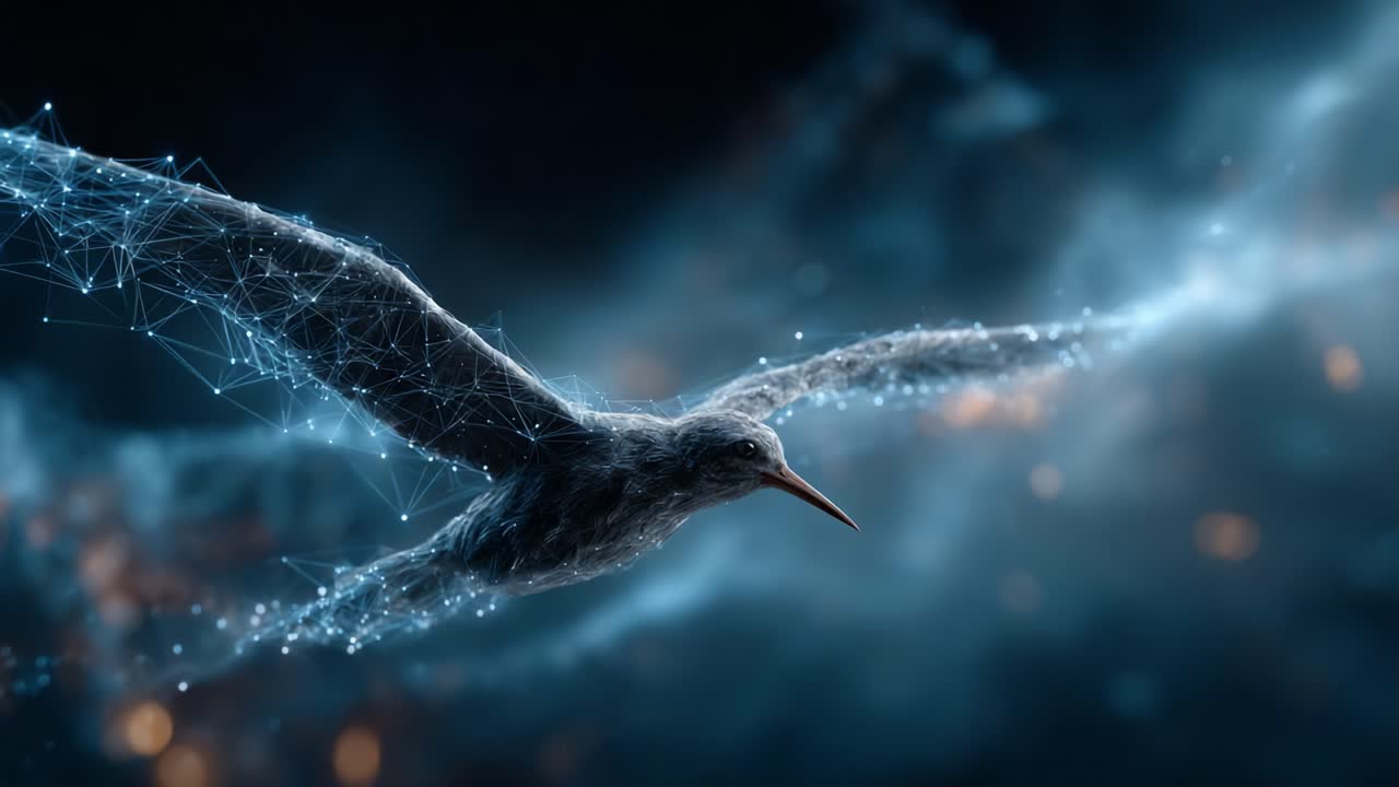 A Stunning Representation of a Bird Soaring Through a Cosmic Landscape, Crafted with Impressive Digital Effects and Vivid Colors, Capturing the Essence of Freedom and Movement