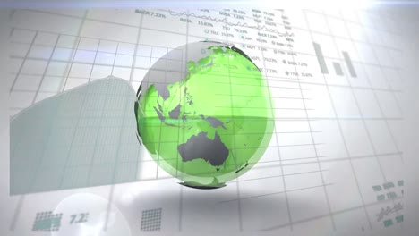 animación del procesamiento de datos sobre el globo y el fondo blanco