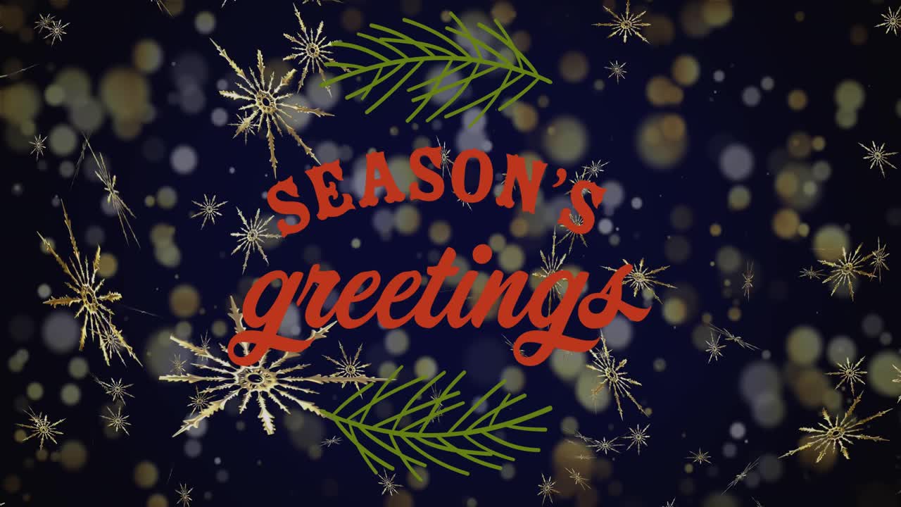 검은 바탕에 내리는 눈 위에 있는 크리스마스 축하 문자의 애니메이션