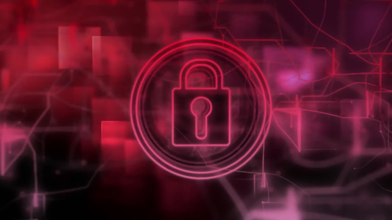 animación del icono del candado sobre cuadrados sobre fondo negro