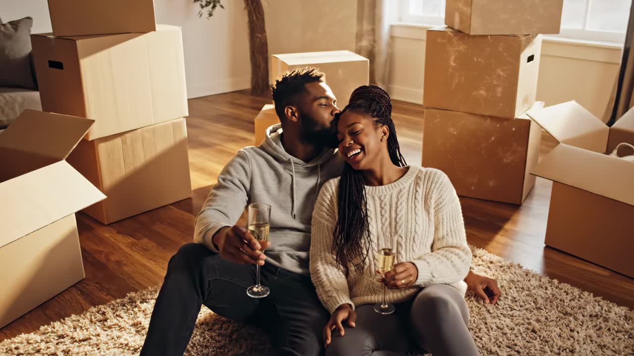 Couple Celebrating New Home with Champagne