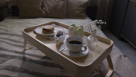 breakfast in bed with easter eggs