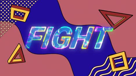 animación de luchas y triángulos y cuadrados giratorios sobre fondo azul y rosa