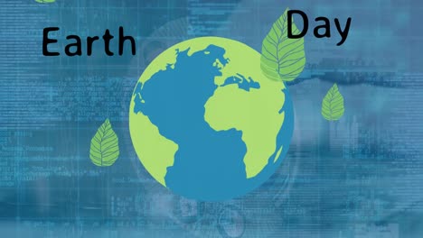 Animación-Del-Procesamiento-De-Datos-Sobre-El-Globo-Terráqueo-Y-El-Texto-Del-Día-De-La-Tierra