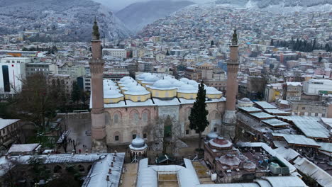 Historic-Mosque-In-Winter-Landscape-At-The-Grand-Mosque-of-Bursa-In-Turkey