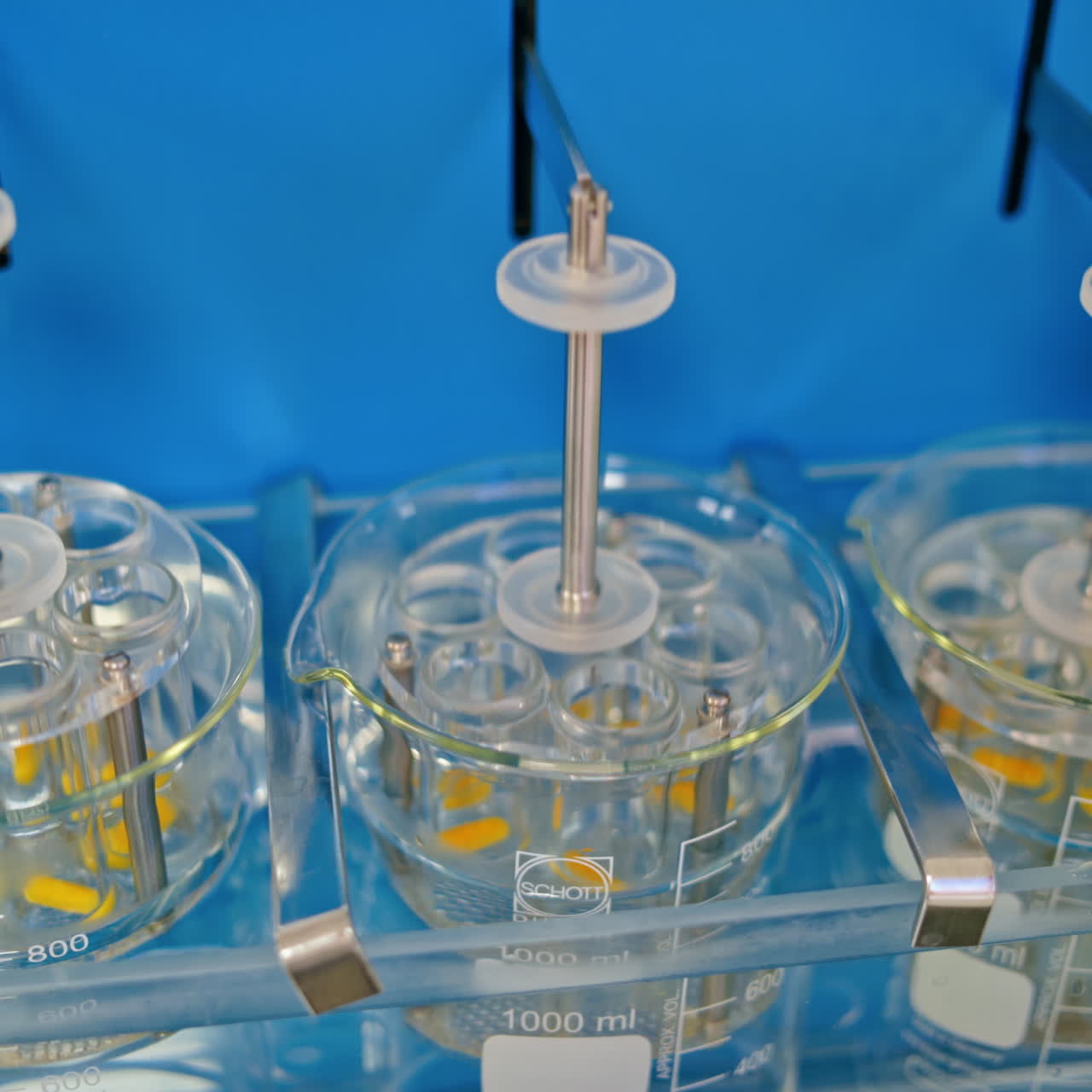 Experiments with tablets in the lab. Medical pharmacology laboratory for chemical analysis reactor.