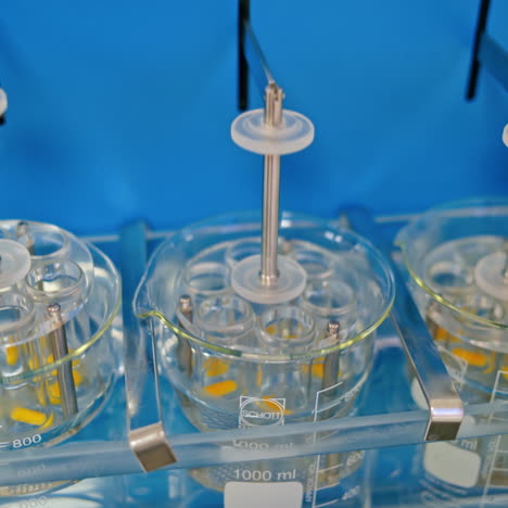 experiments with tablets in the lab. medical pharmacology laboratory for chemical analysis reactor.