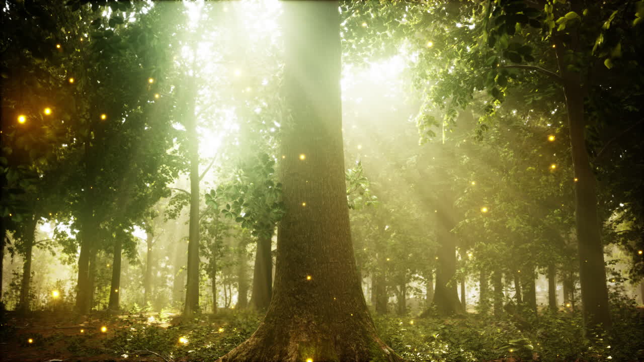 빛과 반불이 있는 마법의 숲