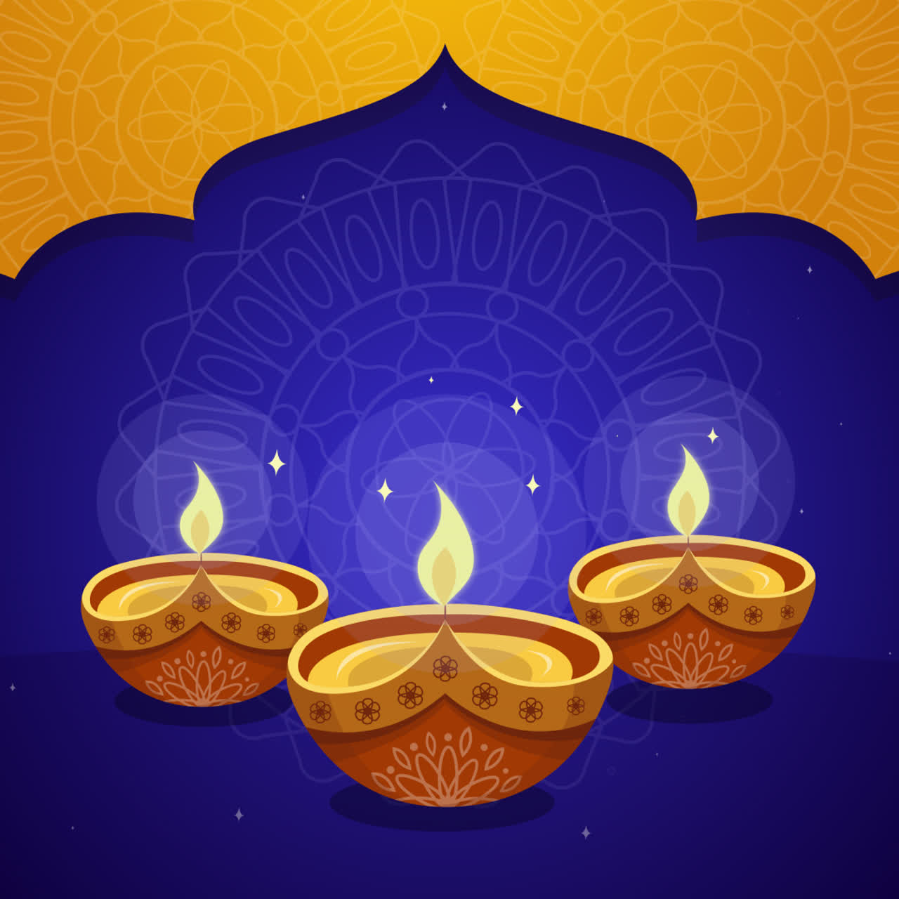 Diyas di Diwali con sfondo mandala decorativo