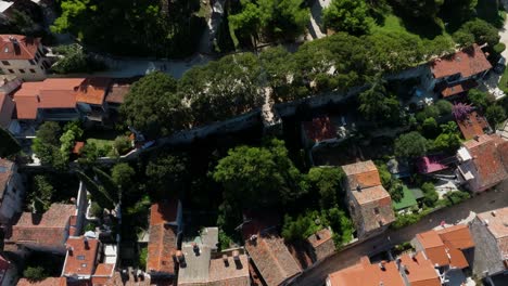 european roofs and streets from the air