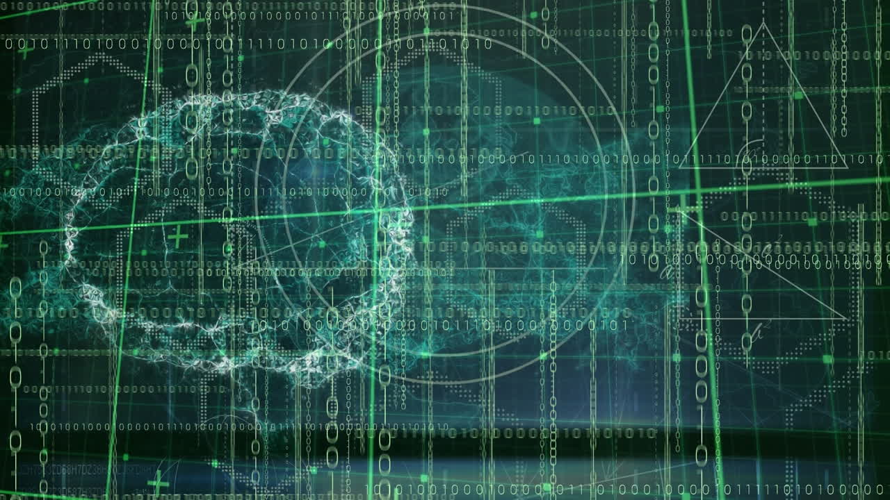 Animation of connections, brain and triangles on green background