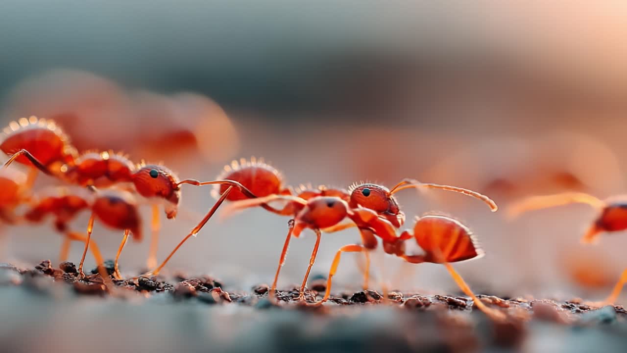En fascinerande närbild av livfulla myror i deras naturliga habitat: Observera dessa pyttesmå insekters invecklade interaktioner och rörelser