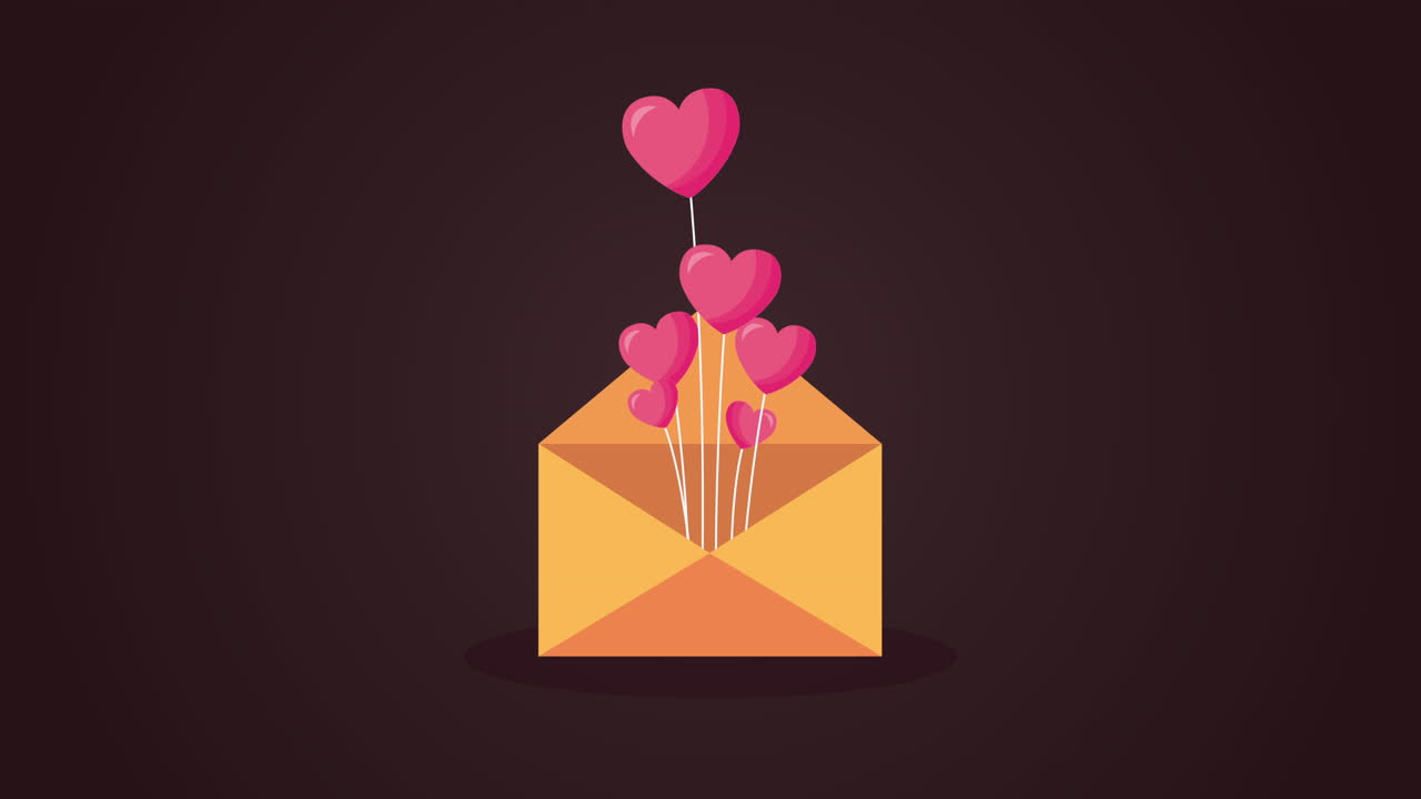 carta animata di san valentino con busta e cuori