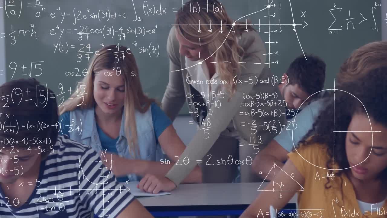 maestro ayudando a un estudiante en un salón de clases