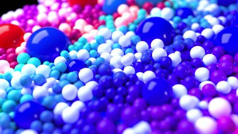 composición de luz con bolas coloridas que cubren la superficie, algunas de las cuales brillan. 3d en 4k fondo abstracto con animación fluida de esferas con profundidad de campo