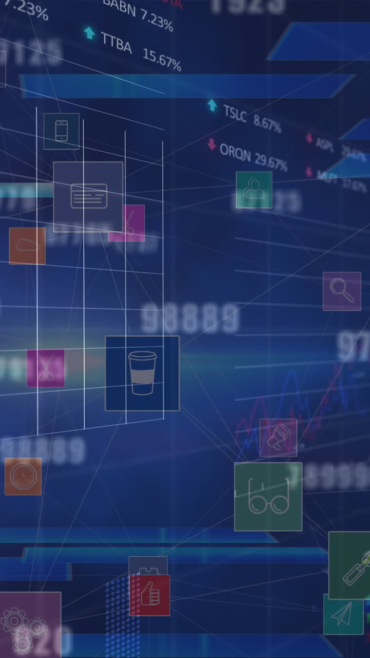 animazione dell'elaborazione dei dati su icone multimediali