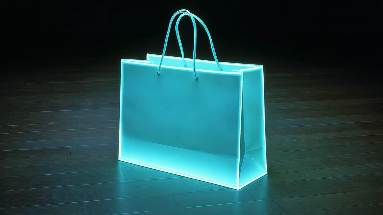 Illuminated Shopping Bag: A Captivating Display of Modern Design and Aesthetics with Glowing Edges in a Dimly Lit Background