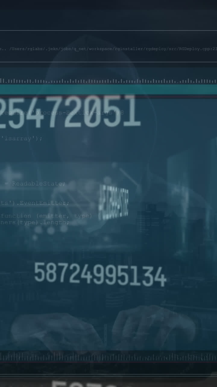 animación del procesamiento de datos sobre un hacker caucásico