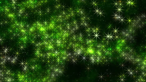 starry night vibrant green and black background with floating bright stars