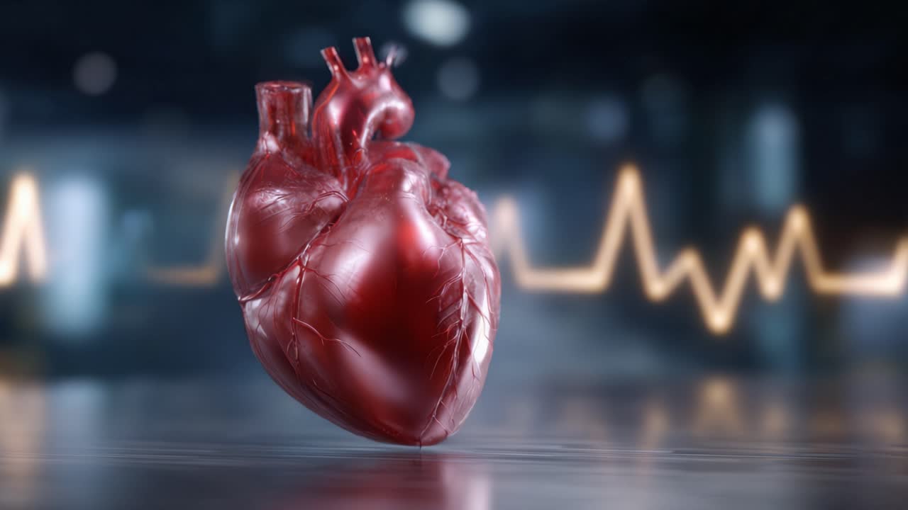 A Stunning Visualization of the Human Heart: Detailed 3D Anatomy Highlighting Vascular Structures and Heartbeat Rhythm in a Dynamic Medical Environment