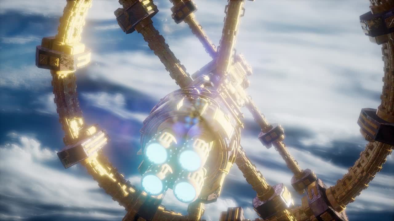 매우 상세한 거대한 우주선이 지구에 접근하고 있습니다.