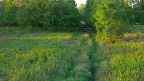 Hathaway-brook-behind-the-Joseph-Smith-family-farm,-frame-house,-temple,-visitors-center,-the-sacred-grove-in-Palmyra-New-York-Origin-locations-for-the-Mormons-and-the-book-of-Mormon