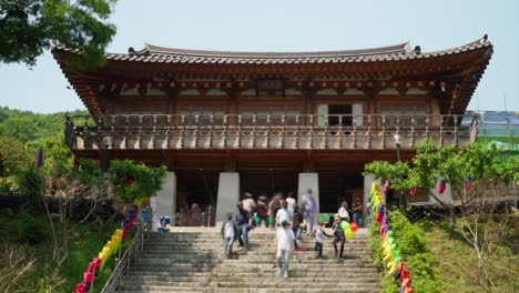 Korean-People-Visit-Cheonggyesa-Temple-During-Buddha's-Birthday-Celebration-In-Cheonggye-ro,-Uiwang-si,-Gyeonggi-do,-South-Korea