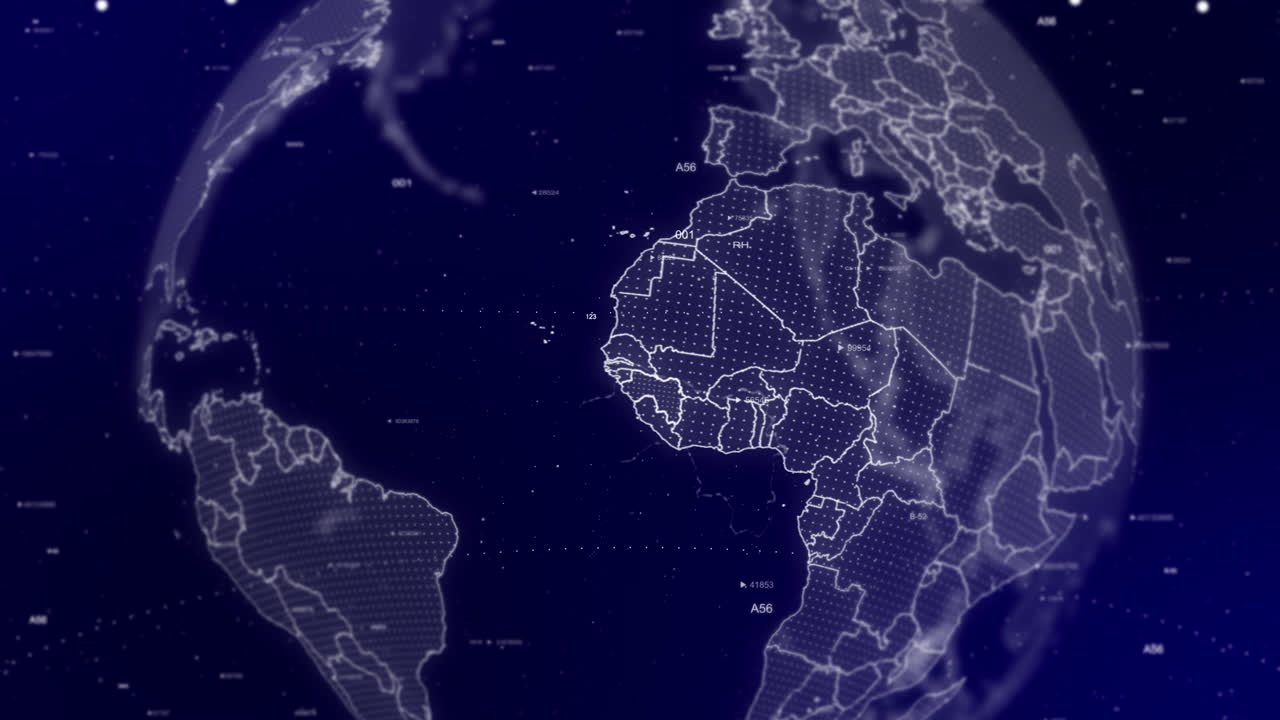 un fondo de video cinematográfico muestra un globo digital girando, haciendo zoom en el país de guinea