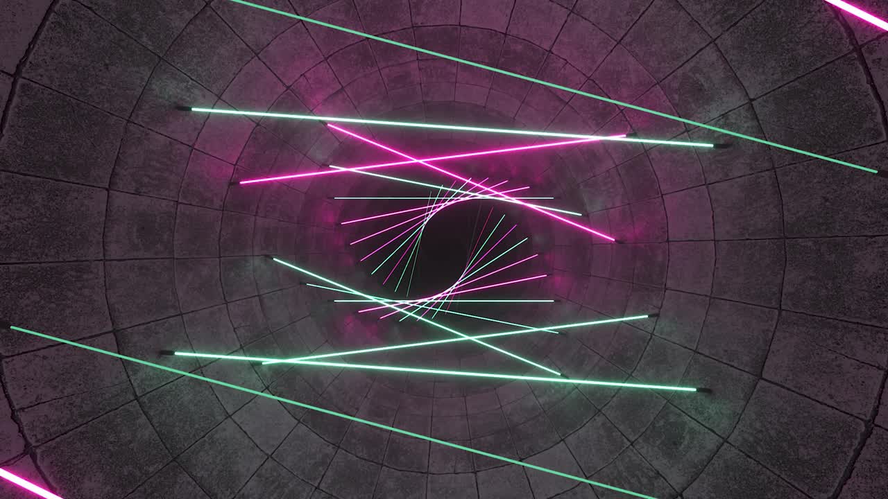 tunnel al neon con luci rosa e verdi