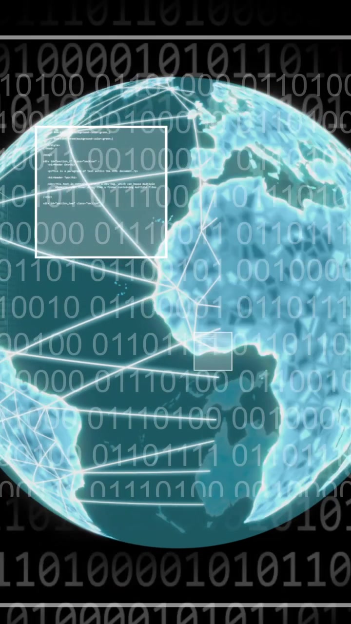 Animation of globe and data processing over servers