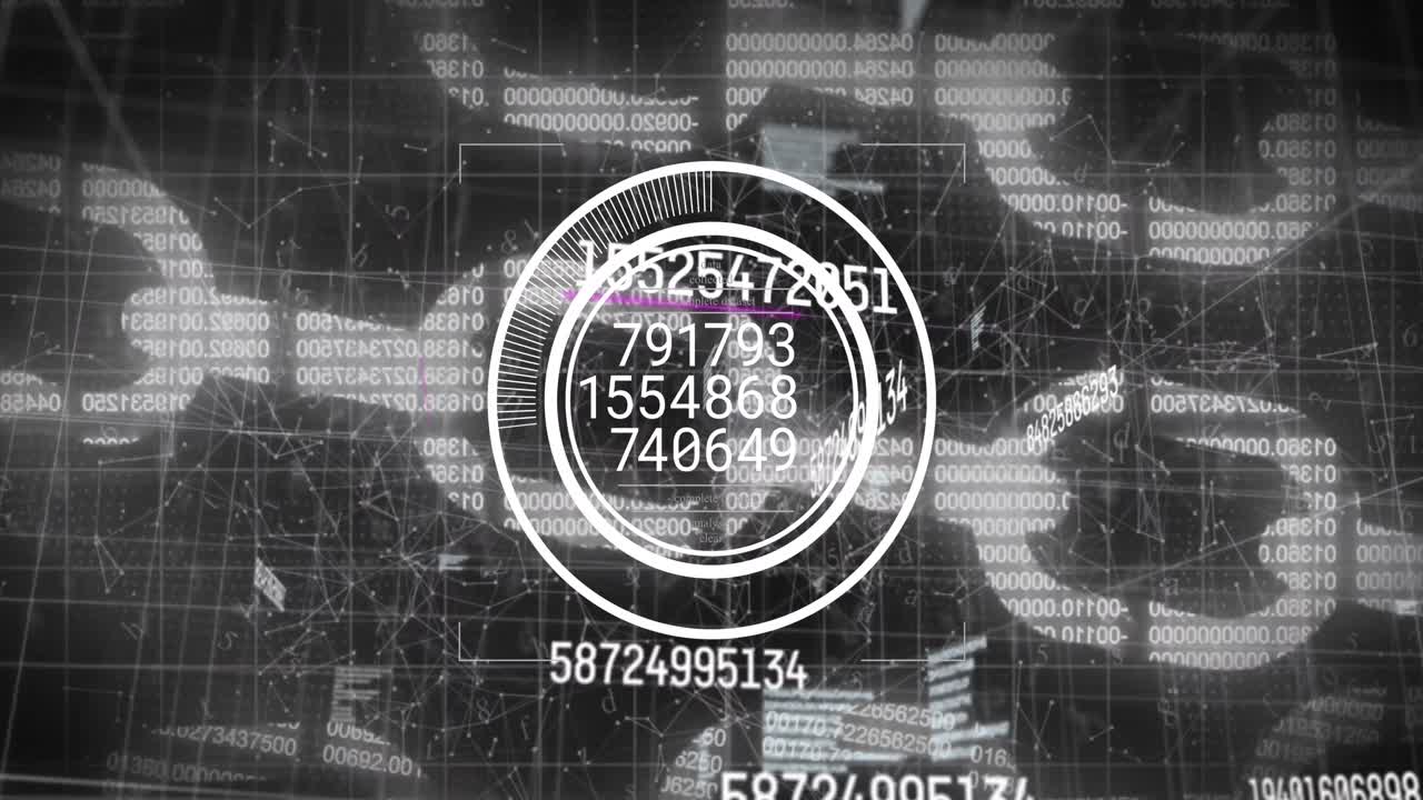 온라인 보안 체인, 숫자 및 데이터 처리 범위의 애니메이션