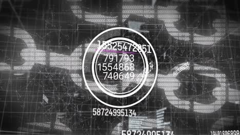 Animación-De-Cadenas-De-Seguridad-En-Línea,-Números-Y-Procesamiento-De-Datos-En-ámbitos.
