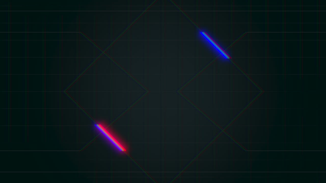 Futuristiset neonlinjat valaisevat tummaa taustaa kolmioilla ja timanteilla