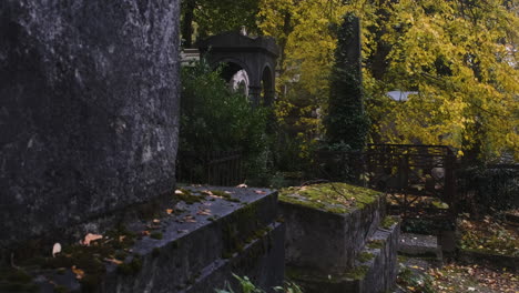 lateral tracking of an old tomb in the pere lachaise cemetary