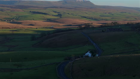 Long-Lens-Establishing-Drone-Shot-of-Yorkshire-Dales-and-Pen-y-ghent