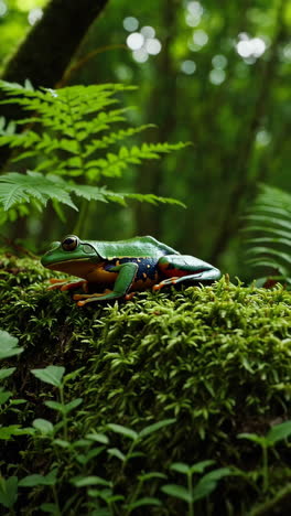 colorful tree frog in a lush forest