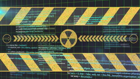 Animation of data processing and radioactive symbol over black background