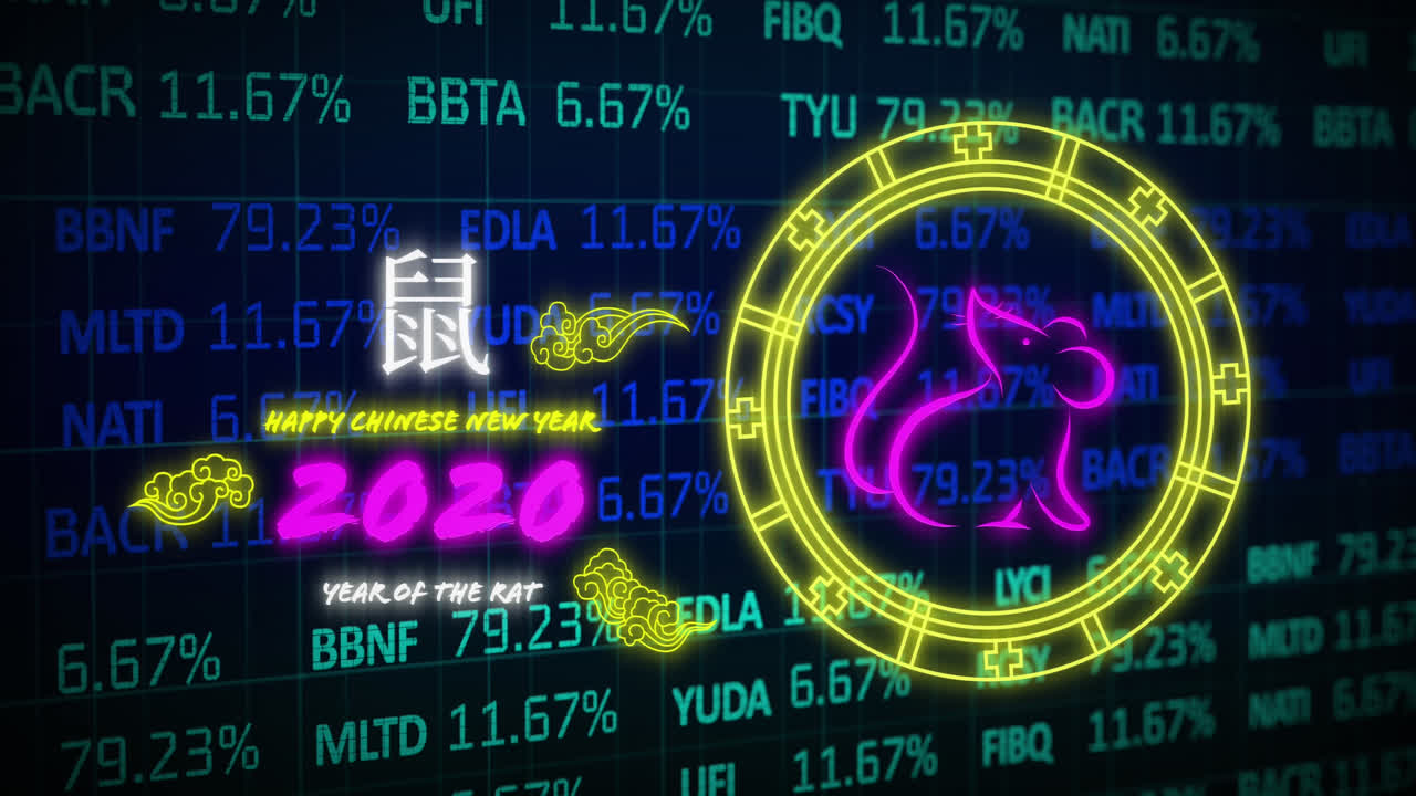 animación del texto del año nuevo chino y procesamiento de datos financieros