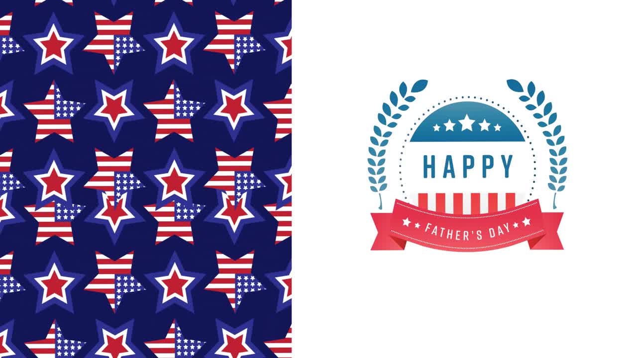 Animation of red, white and blue american flag colours with father's day text on white