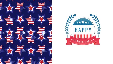 animation of red, white and blue american flag colours with father's day text on white