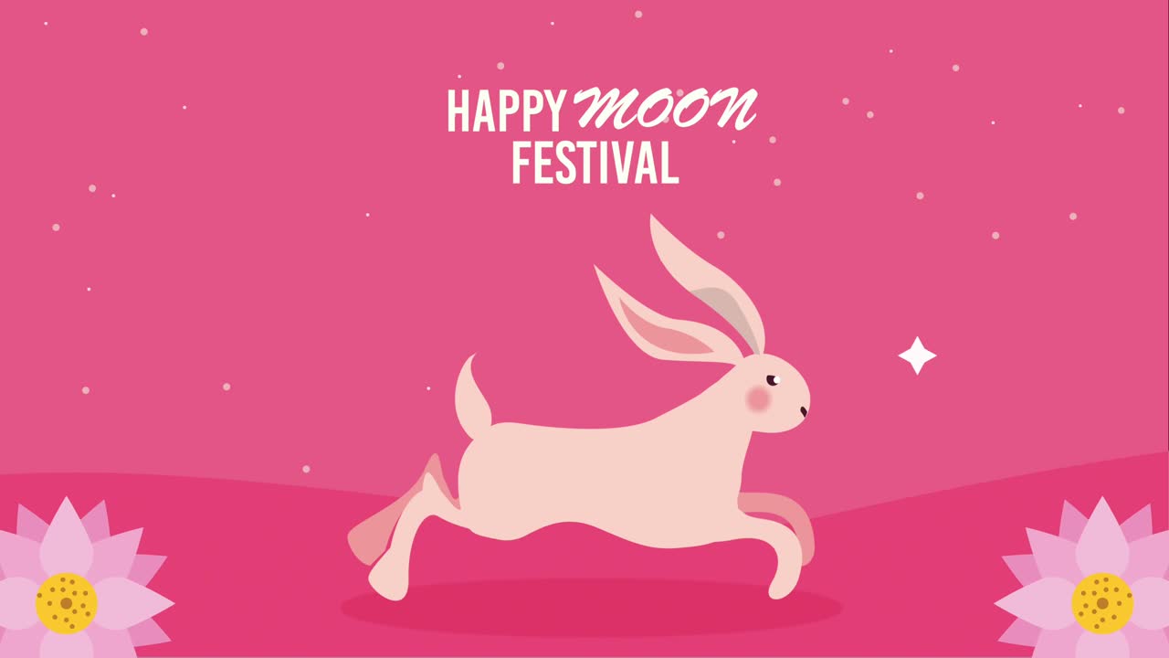 happy moon festival lettering with flowes