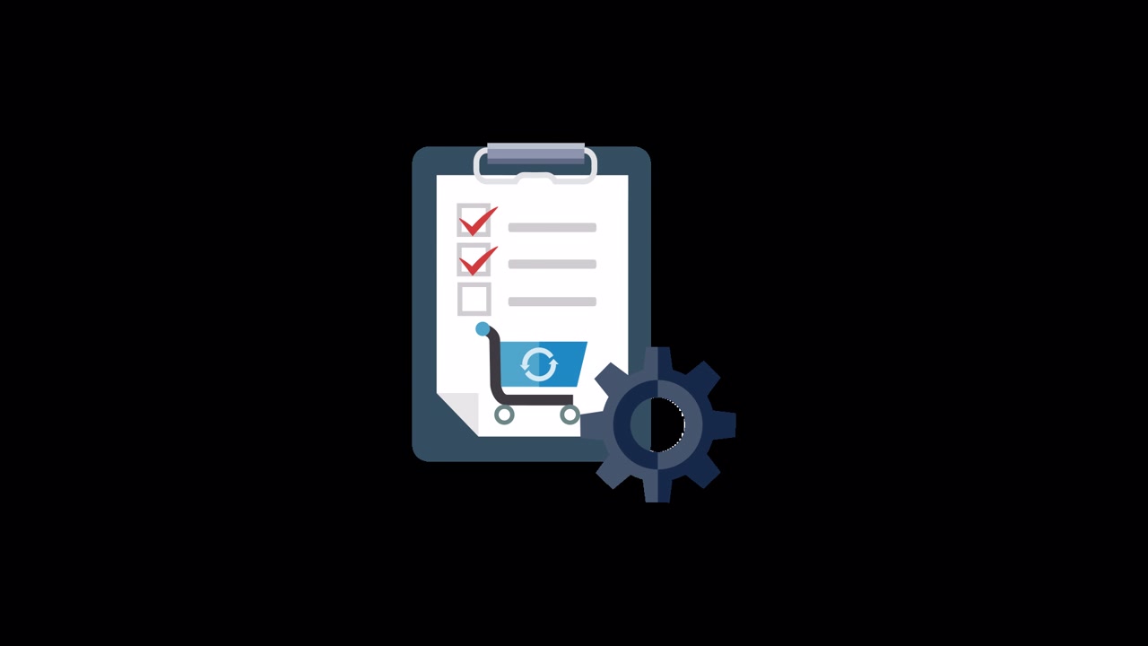 Animated Checklist Process with Shopping Cart and Gear Icon