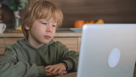 little boy and mother watching laptop at home