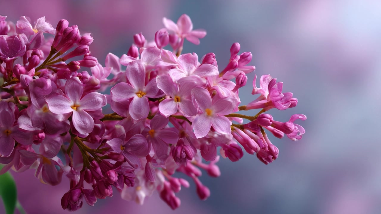 Close-Up Memukau Bunga Lilac Merah Muda yang Mekar, Menangkap Kelopak Halus dan Warna Kaya dengan Latar Belakang Lembut dan Buram untuk Suasana Tenang